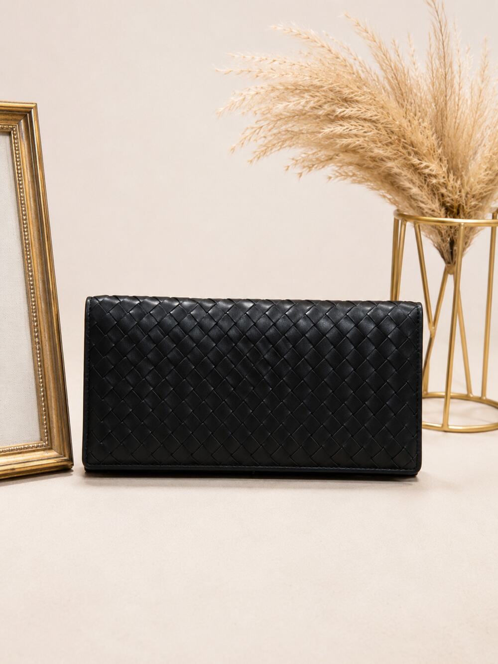 Cole Haan Heritage Weave Izzie Black Leather Clutch Wallet Woven Handbag